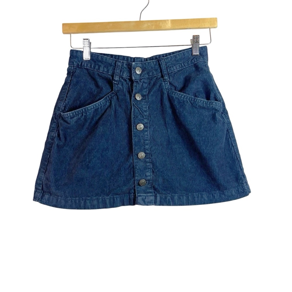 Free People Blue Corduroy Mini Button Skirt Size 4 Boho Hippie Festival